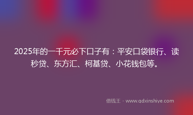 2025年的一千元必下口子有：平安口袋银行、读秒贷、东方汇、柯基贷、小花钱包等。