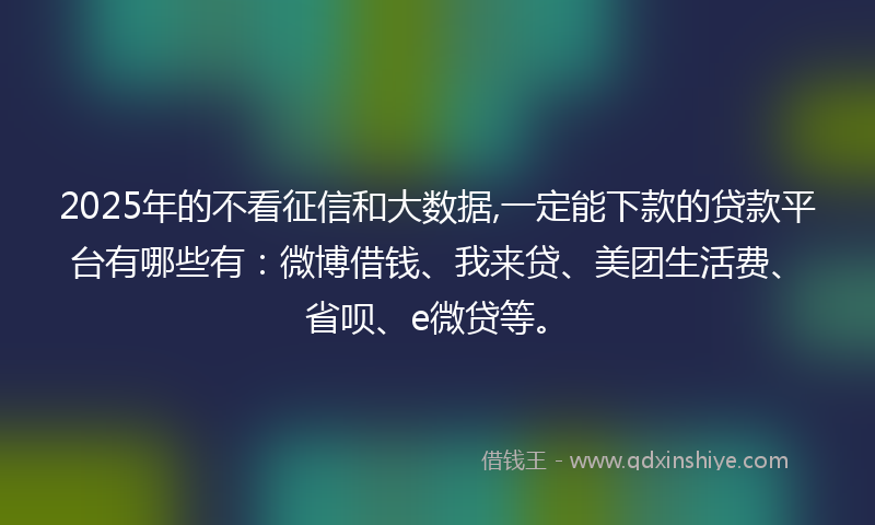 2025年的不看征信和大数据,一定能下款的贷款平台有哪些有：微博借钱、我来贷、美团生活费、省呗、e微贷等。