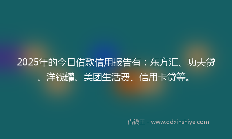 2025年的今日借款信用报告有：东方汇、功夫贷、洋钱罐、美团生活费、信用卡贷等。