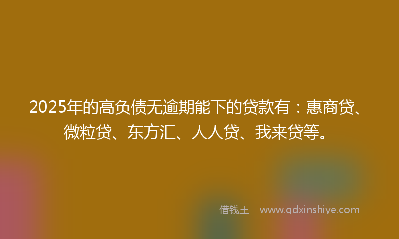 2025年的高负债无逾期能下的贷款有：惠商贷、微粒贷、东方汇、人人贷、我来贷等。