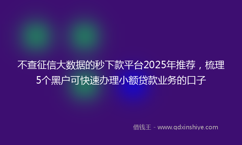 不查征信大数据的秒下款平台2025年推荐，梳理5个黑户可快速办理小额贷款业务的口子