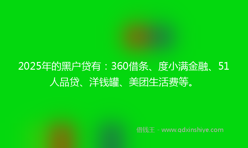 2025年的黑户贷有：360借条、度小满金融、51人品贷、洋钱罐、美团生活费等。