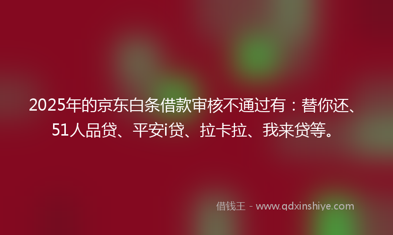2025年的京东白条借款审核不通过有：替你还、51人品贷、平安i贷、拉卡拉、我来贷等。