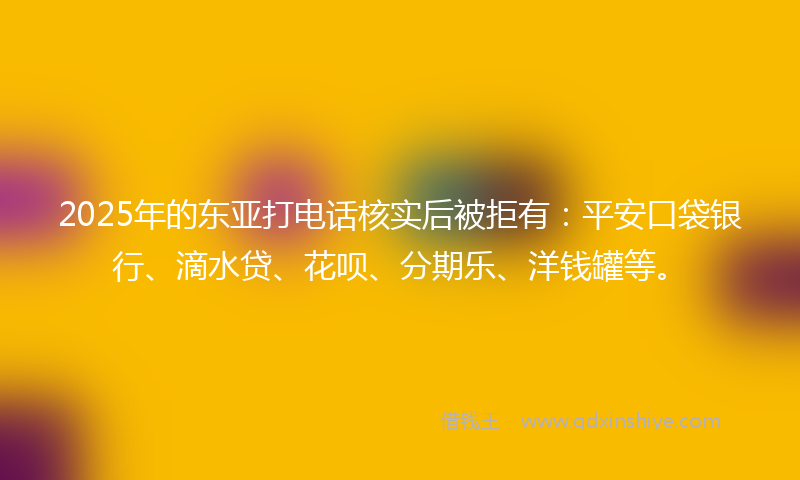 2025年的东亚打电话核实后被拒有：平安口袋银行、滴水贷、花呗、分期乐、洋钱罐等。