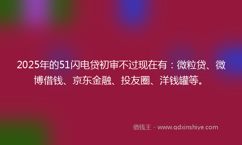 2025年的51闪电贷初审不过现在有：微粒贷、微博借钱、京东金融、投友圈、洋钱罐等。