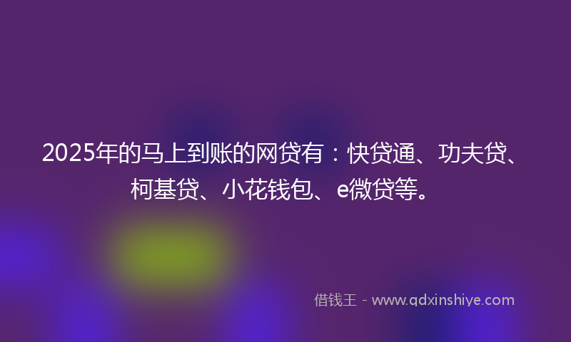 2025年的马上到账的网贷有：快贷通、功夫贷、柯基贷、小花钱包、e微贷等。