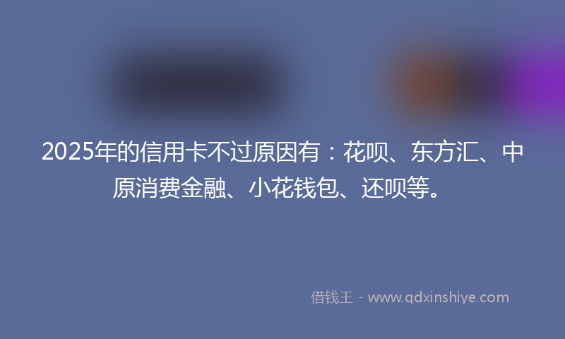 2025年的信用卡不过原因有：花呗、东方汇、中原消费金融、小花钱包、还呗等。