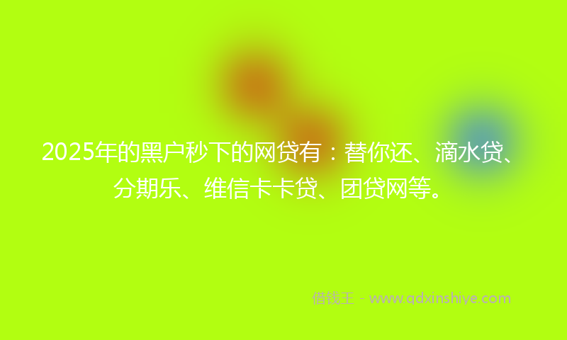 2025年的黑户秒下的网贷有：替你还、滴水贷、分期乐、维信卡卡贷、团贷网等。