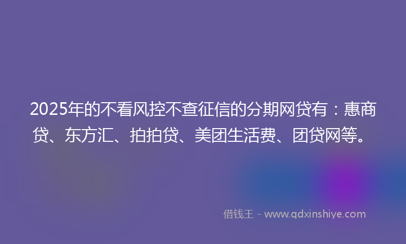 2025年的不看风控不查征信的分期网贷有：惠商贷、东方汇、拍拍贷、美团生活费、团贷网等。