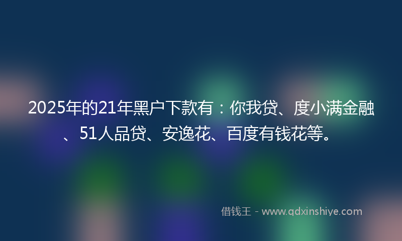 2025年的21年黑户下款有：你我贷、度小满金融、51人品贷、安逸花、百度有钱花等。