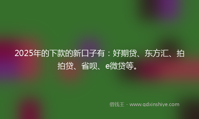 2025年的下款的新口子有：好期贷、东方汇、拍拍贷、省呗、e微贷等。