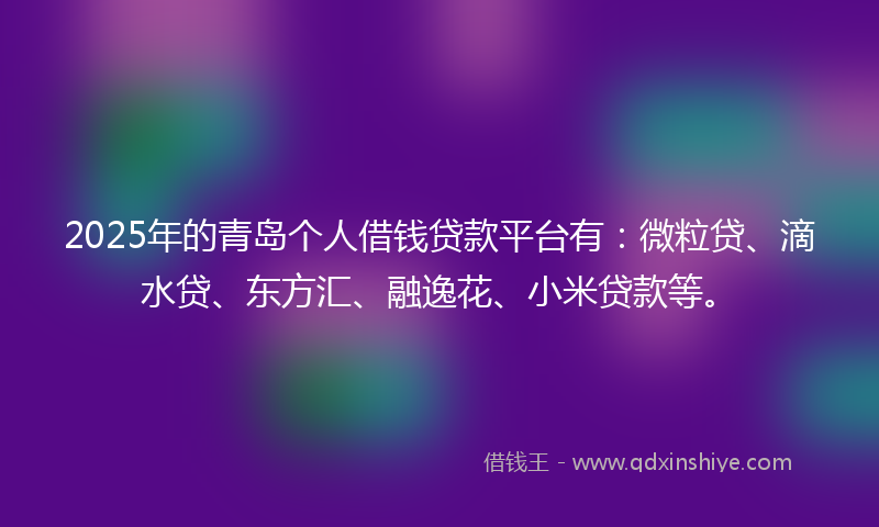 2025年的青岛个人借钱贷款平台有：微粒贷、滴水贷、东方汇、融逸花、小米贷款等。