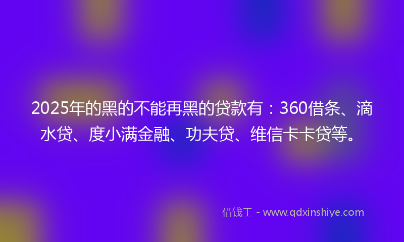 2025年的黑的不能再黑的贷款有：360借条、滴水贷、度小满金融、功夫贷、维信卡卡贷等。