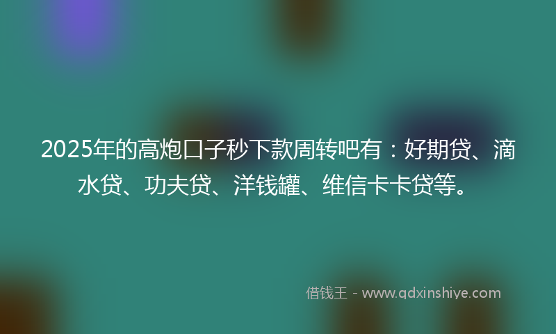 2025年的高炮口子秒下款周转吧有：好期贷、滴水贷、功夫贷、洋钱罐、维信卡卡贷等。