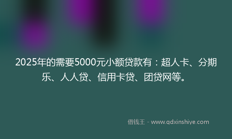 2025年的需要5000元小额贷款有：超人卡、分期乐、人人贷、信用卡贷、团贷网等。