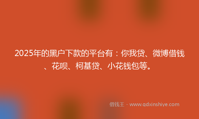 2025年的黑户下款的平台有：你我贷、微博借钱、花呗、柯基贷、小花钱包等。