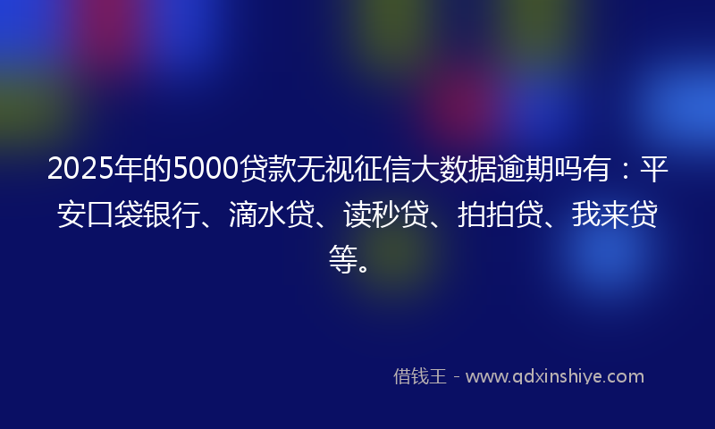 2025年的5000贷款无视征信大数据逾期吗有：平安口袋银行、滴水贷、读秒贷、拍拍贷、我来贷等。
