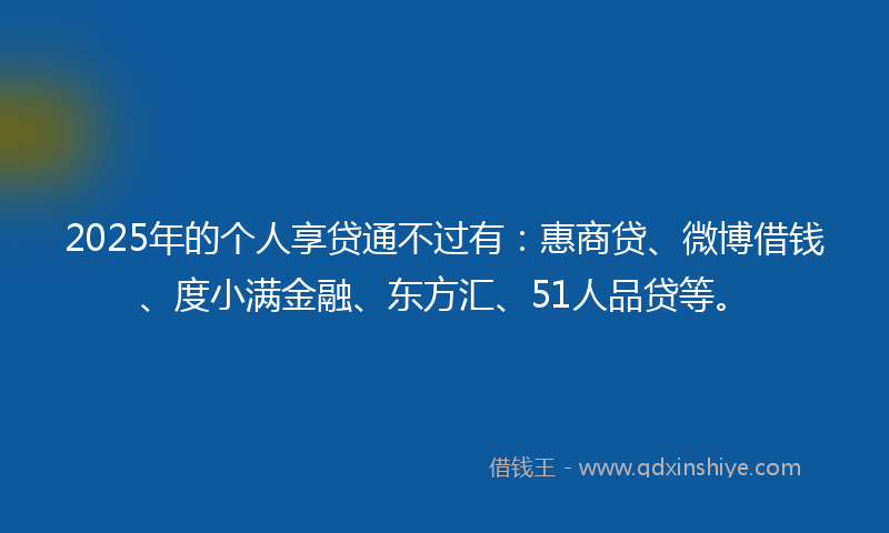 2025年的个人享贷通不过有：惠商贷、微博借钱、度小满金融、东方汇、51人品贷等。