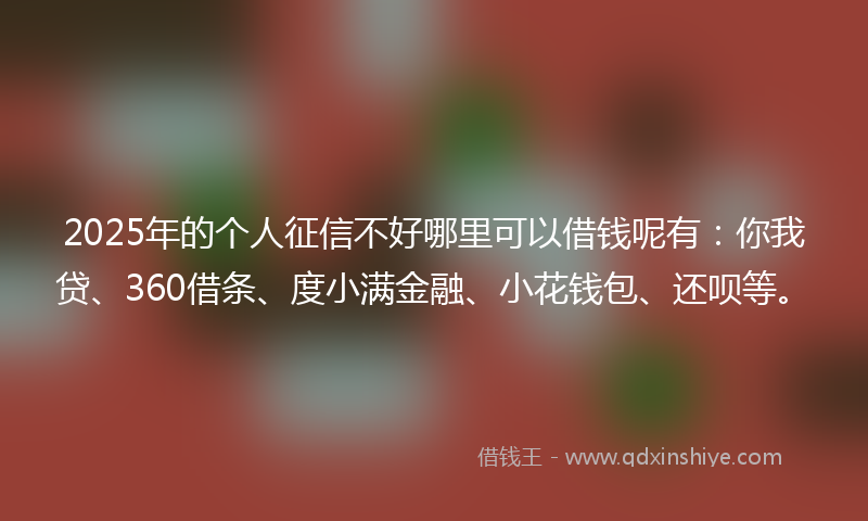 2025年的个人征信不好哪里可以借钱呢有：你我贷、360借条、度小满金融、小花钱包、还呗等。