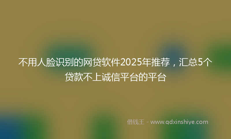 不用人脸识别的网贷软件2025年推荐，汇总5个贷款不上诚信平台的平台