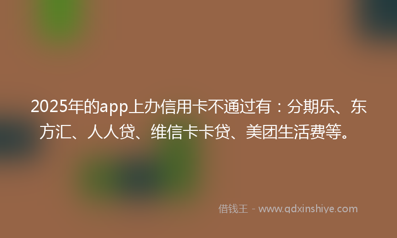 2025年的app上办信用卡不通过有：分期乐、东方汇、人人贷、维信卡卡贷、美团生活费等。