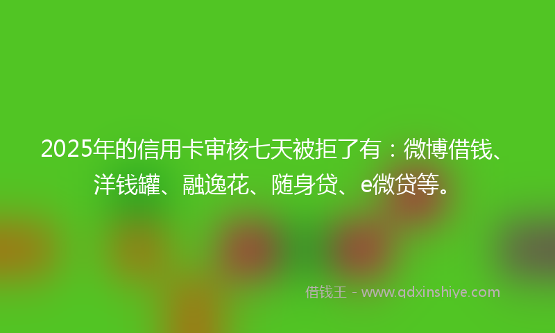 2025年的信用卡审核七天被拒了有：微博借钱、洋钱罐、融逸花、随身贷、e微贷等。