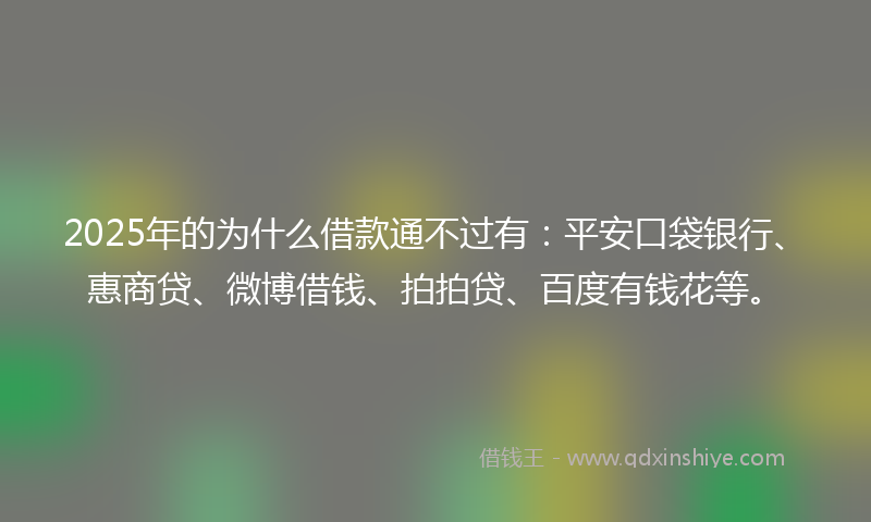 2025年的为什么借款通不过有：平安口袋银行、惠商贷、微博借钱、拍拍贷、百度有钱花等。