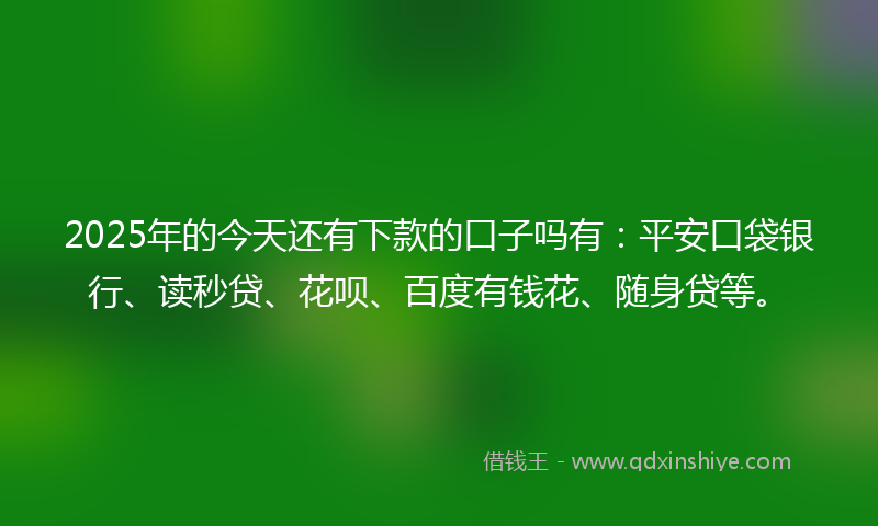 2025年的今天还有下款的口子吗有：平安口袋银行、读秒贷、花呗、百度有钱花、随身贷等。
