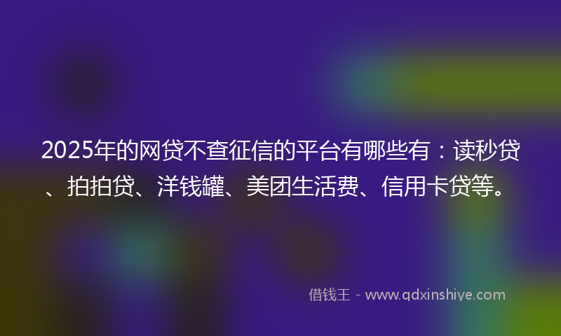 2025年的网贷不查征信的平台有哪些有：读秒贷、拍拍贷、洋钱罐、美团生活费、信用卡贷等。