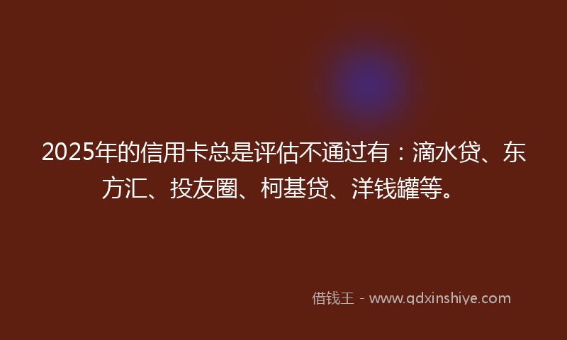 2025年的信用卡总是评估不通过有：滴水贷、东方汇、投友圈、柯基贷、洋钱罐等。