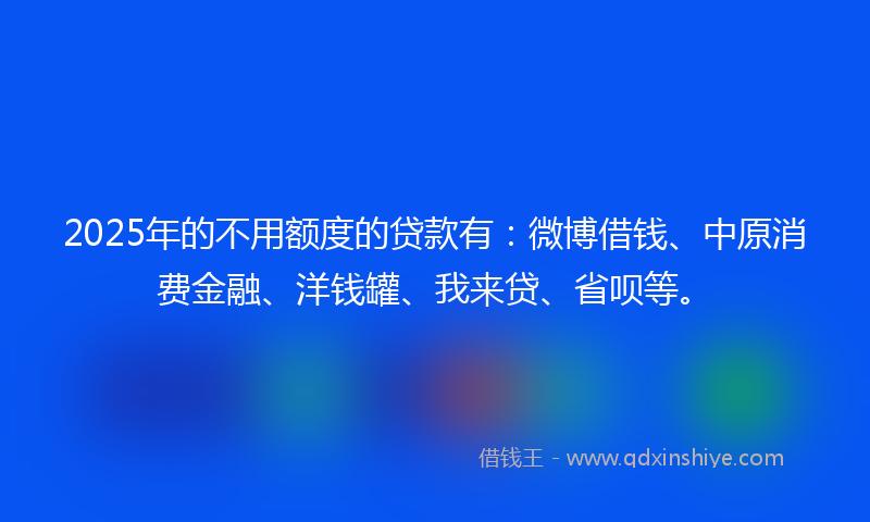 2025年的不用额度的贷款有：微博借钱、中原消费金融、洋钱罐、我来贷、省呗等。