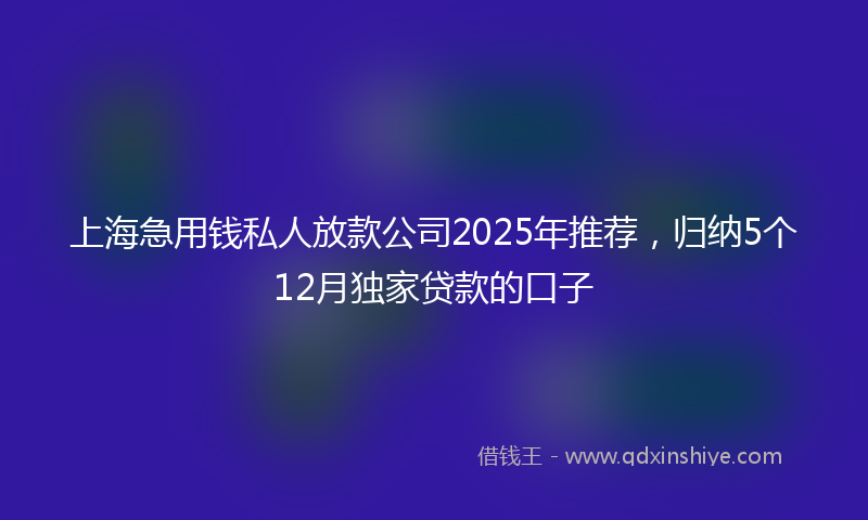 上海急用钱私人放款公司2025年推荐，归纳5个12月独家贷款的口子