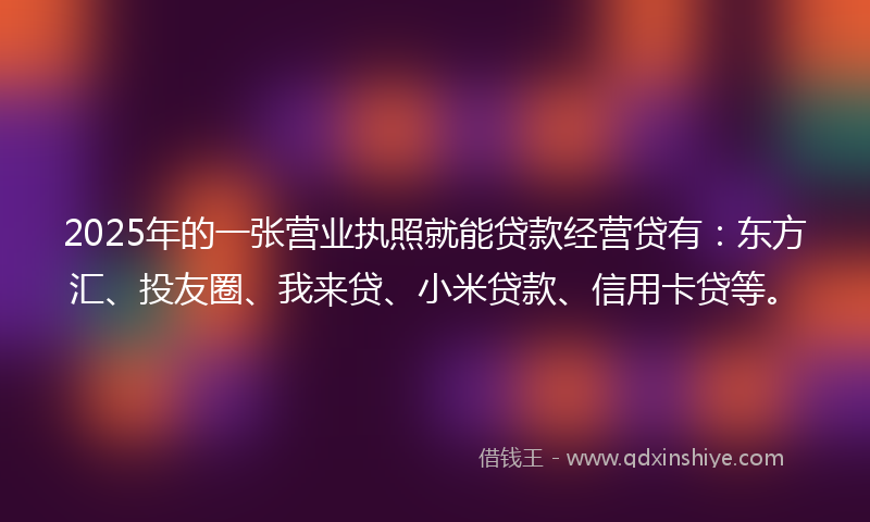 2025年的一张营业执照就能贷款经营贷有：东方汇、投友圈、我来贷、小米贷款、信用卡贷等。