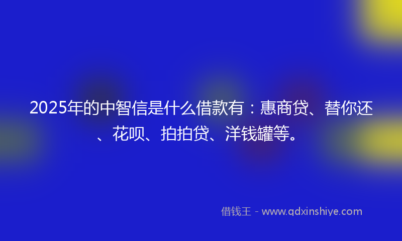 2025年的中智信是什么借款有：惠商贷、替你还、花呗、拍拍贷、洋钱罐等。