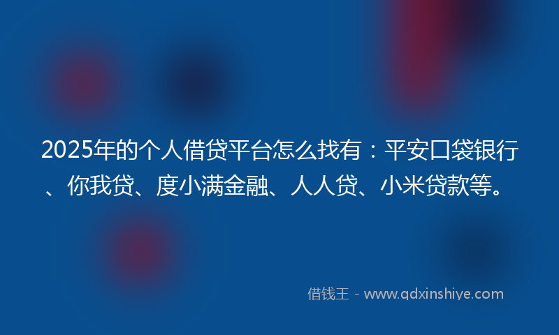 2025年的个人借贷平台怎么找有：平安口袋银行、你我贷、度小满金融、人人贷、小米贷款等。