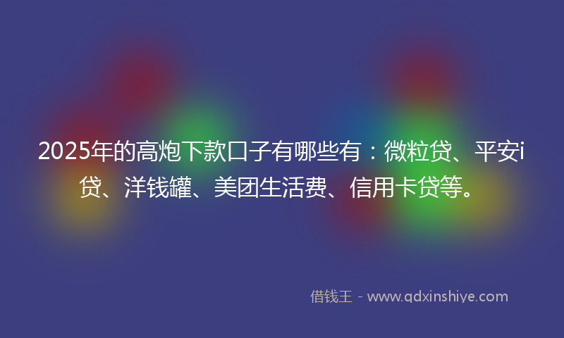 2025年的高炮下款口子有哪些有：微粒贷、平安i贷、洋钱罐、美团生活费、信用卡贷等。