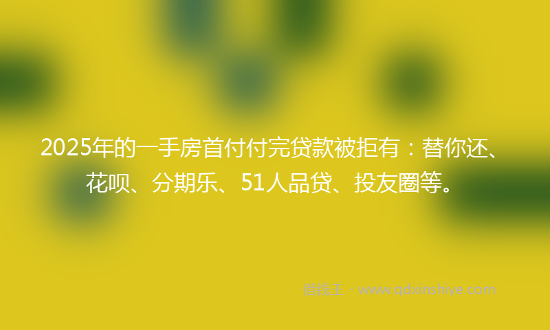2025年的一手房首付付完贷款被拒有：替你还、花呗、分期乐、51人品贷、投友圈等。