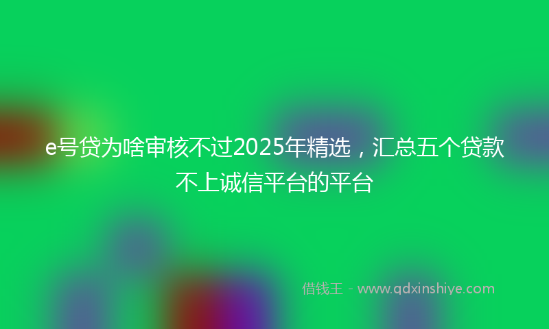 e号贷为啥审核不过2025年精选，汇总五个贷款不上诚信平台的平台