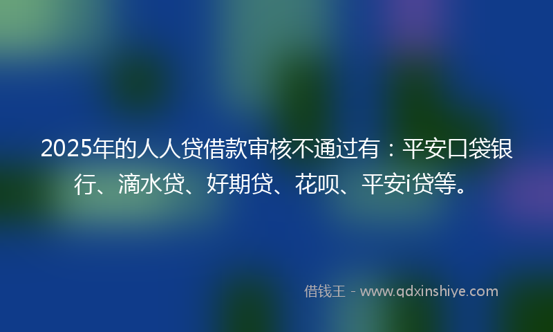 2025年的人人贷借款审核不通过有：平安口袋银行、滴水贷、好期贷、花呗、平安i贷等。