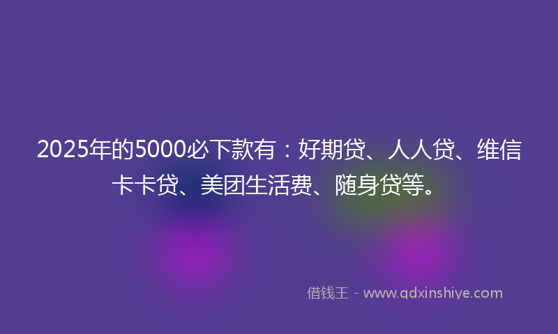 2025年的5000必下款有：好期贷、人人贷、维信卡卡贷、美团生活费、随身贷等。