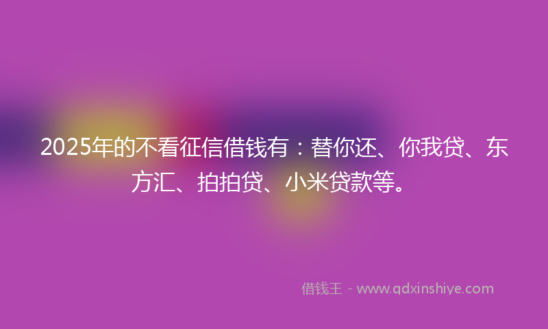 2025年的不看征信借钱有：替你还、你我贷、东方汇、拍拍贷、小米贷款等。