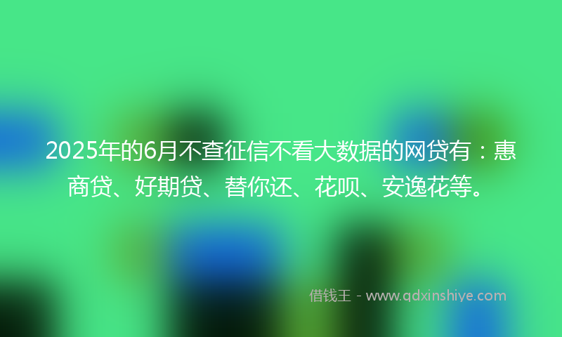 2025年的6月不查征信不看大数据的网贷有：惠商贷、好期贷、替你还、花呗、安逸花等。