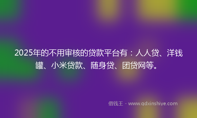 2025年的不用审核的贷款平台有：人人贷、洋钱罐、小米贷款、随身贷、团贷网等。