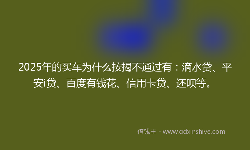 2025年的买车为什么按揭不通过有：滴水贷、平安i贷、百度有钱花、信用卡贷、还呗等。