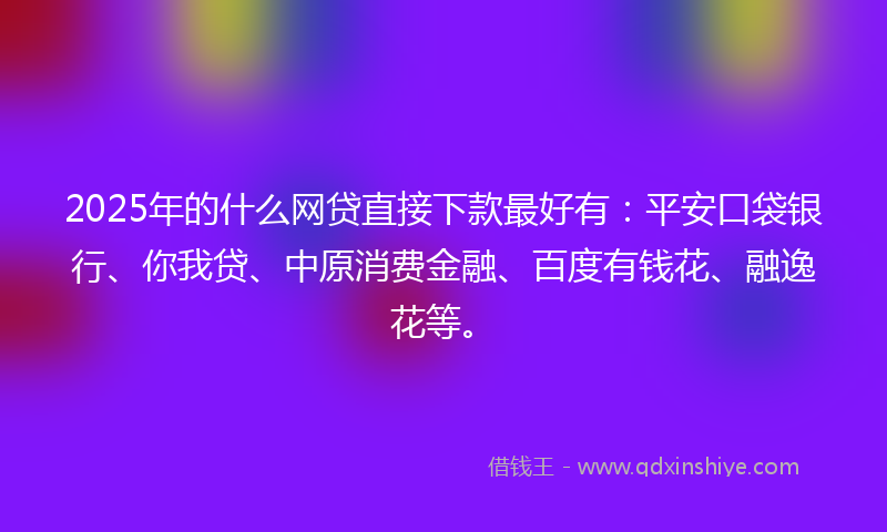 2025年的什么网贷直接下款最好有：平安口袋银行、你我贷、中原消费金融、百度有钱花、融逸花等。