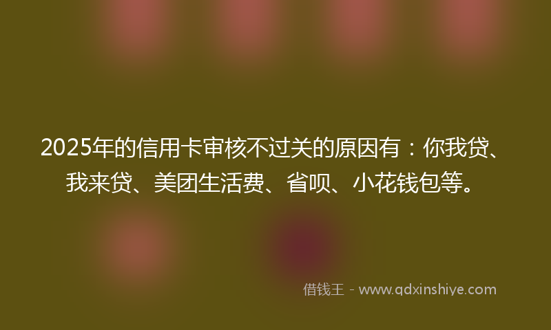 2025年的信用卡审核不过关的原因有:你我贷、我来贷、美团生活费、省呗、小花钱包等。