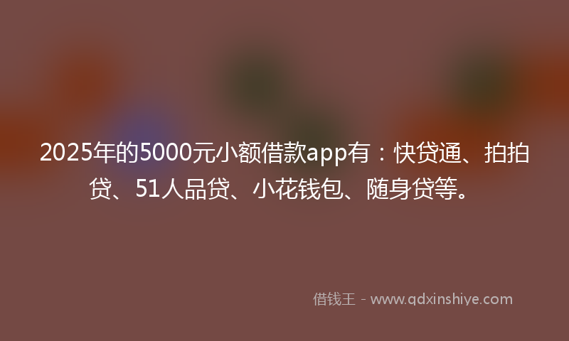 2025年的5000元小额借款app有：快贷通、拍拍贷、51人品贷、小花钱包、随身贷等。