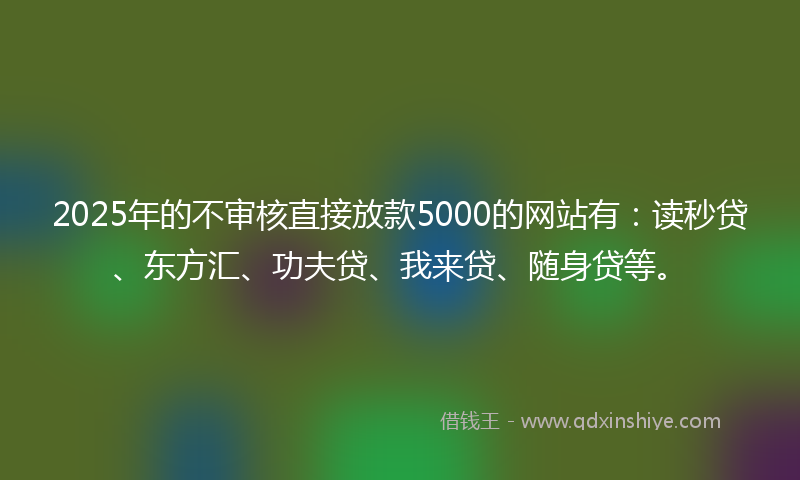 2025年的不审核直接放款5000的网站有：读秒贷、东方汇、功夫贷、我来贷、随身贷等。