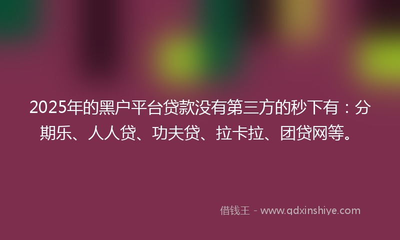 2025年的黑户平台贷款没有第三方的秒下有：分期乐、人人贷、功夫贷、拉卡拉、团贷网等。