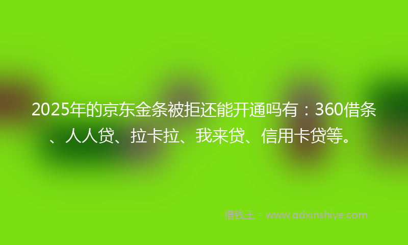 2025年的京东金条被拒还能开通吗有：360借条、人人贷、拉卡拉、我来贷、信用卡贷等。